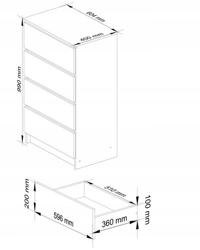 Komoda klasyczna 60 cm 4 szuflady bezuchwytowa szafka komody Dąb na Arena.pl