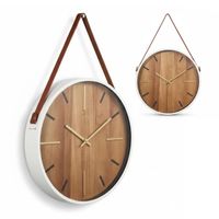 ZEGAR ŚCIENNY na skórzanym pasku 38 cm do salonu kuchni w stylu boho i loft