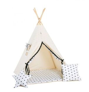 Namiot tipi dla dzieci, bawełna, okienko, poduszka, kremowa iskierka