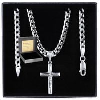 Łańcuszek Męski Srebrny Pancerka 5,00 mm z Krzyżykiem pr 925 Grawer