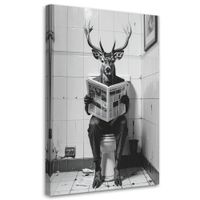 Obraz do łazienki wc, Humorystyczny jeleń w toalecie czytający