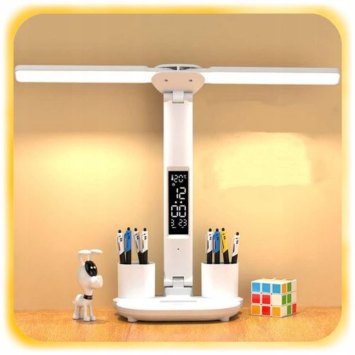 PODWÓJNA LAMPKA BIURKOWA LED Z ORGANIZEREM WYŚWIETLACZEM TEMP ZEGAR na Arena.pl