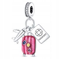 Zawieszka SREBRO 925 Charms Koralik Samolot Walizka Paszport Podróż