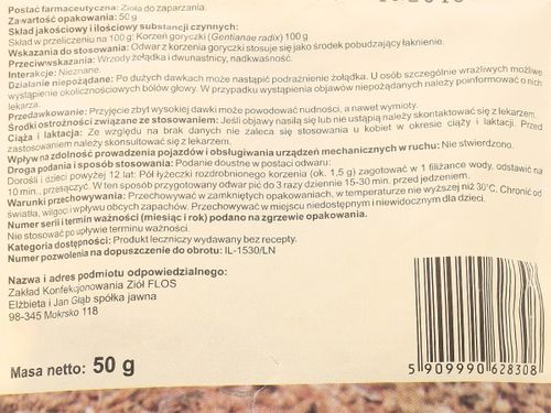 Korzeń goryczki - Flos - 50g na Arena.pl
