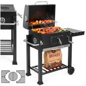 Grill węglowy, ogrodowy z pokrywą, termometr, ruszt emaliowany