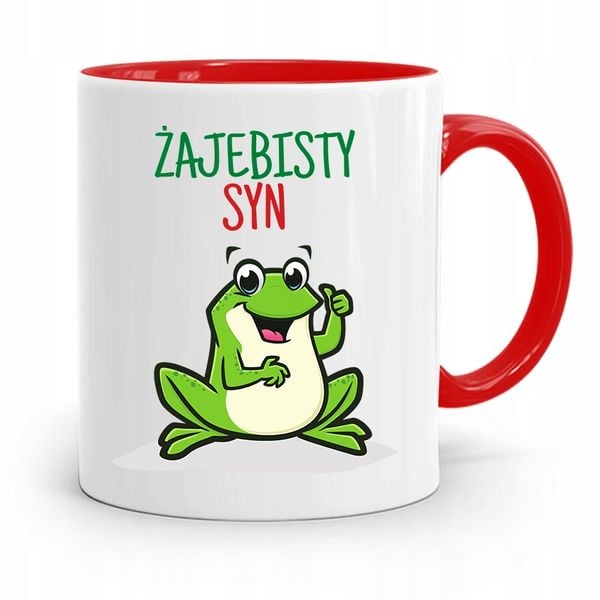 Kubek Czerwony Prezent Dla Syna Żajebisty Syn Z Nadrukiem Ze Zdjęciem zdjęcie 1