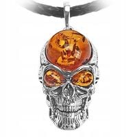 SREBRNY WISIOREK CZASZKA z oryginalny BURSZTYN srebro 925 DLA MĘŻCZYZNY