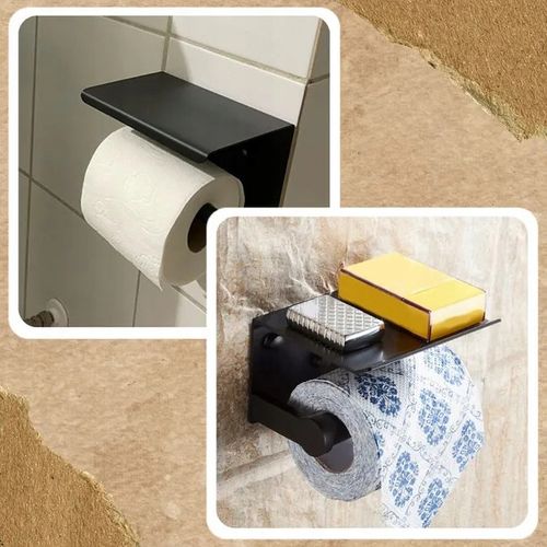 UCHWYT NA PAPIER TOALETOWY Z PÓŁKĄ CZARNY WIESZAK STALOWY ŁAZIENKA DOM WC na Arena.pl