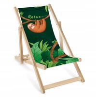 DREWNIANY LEŻAK DZIECIĘCY z NADRUKIEM Relax Leniwiec CIEMNY PLAŻOWY EKO
