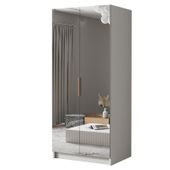 Szafa BODRUM III 100 cm z lustrem-pojemna garderoba-BIAŁY+ZŁOTY