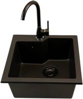 Zlewozmywak jednokomorowy NUMO czarny + bateria czarna LUNA