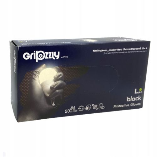Rękawiczki robocze NITRYLOWE czarne AQL 1.5 GRIPZZLY Black r.L 50 szt. na Arena.pl