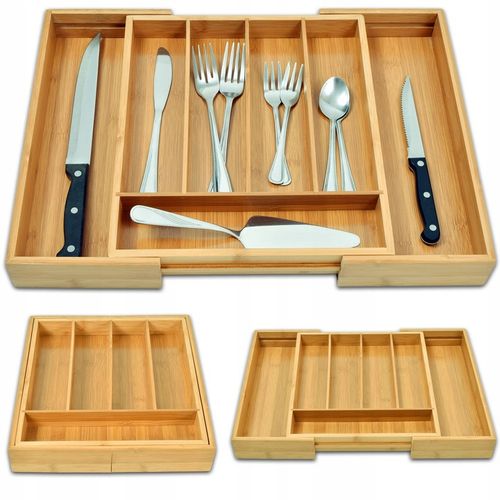 WKŁAD DO SZUFLADY NA SZTUĆCE BAMBUSOWY DREWNIANY ORGANIZER ROZSUWANY na Arena.pl