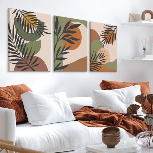 OBRAZY NA ŚCIANĘ SET ABSTRAKCJA LIŚCIE PALMOWE NATURA STYL BOHO 90cm x 40cm na Arena.pl