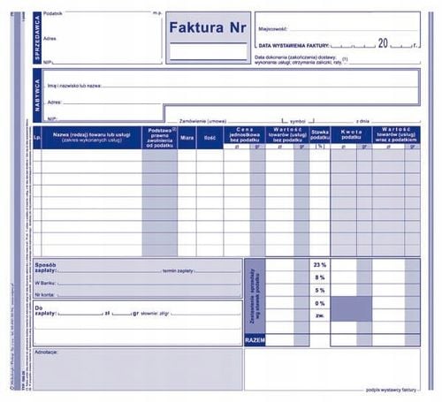 faktura vat 2/3 a4 wielokopia 100-2e na Arena.pl