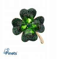 PINETS broszka Koniczynka na szczęście Zielona z cyrkoniami