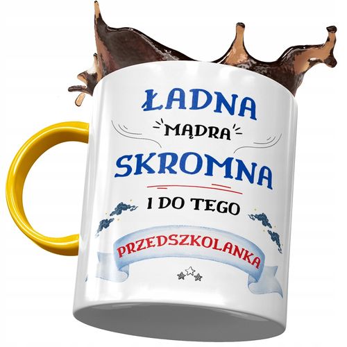 Kubek Żółty Dla Przedszkolanki Ładna Mądra Skromna Z Nadrukiem Ze Zdjęciem na Arena.pl