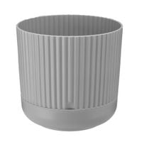 Doniczka plastikowa z podstawką osłonka 16 cm matowa szara prążkowany wzór