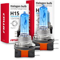 2X ŻARÓWKA HALOGENOWA H15 AMIO 12V 55W SUPER WHITE BIAŁE ŚWIATŁO