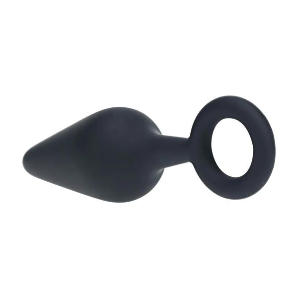 Silicone Anal Plug With Loop - M - Black zdjęcie 5