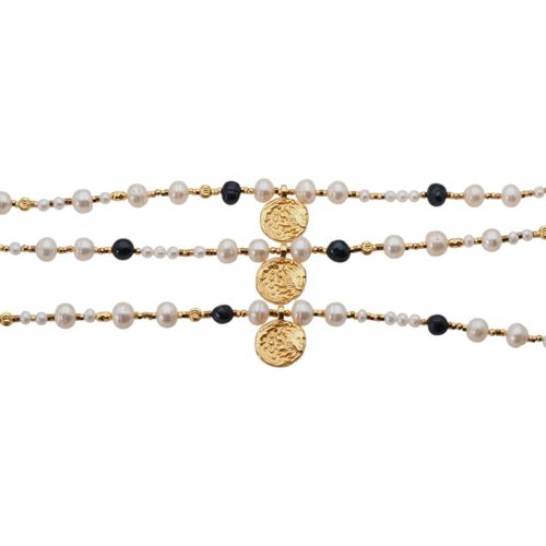 Naszyjnik - Białe, granatowe Perły hodowane i srebro złocone na Arena.pl