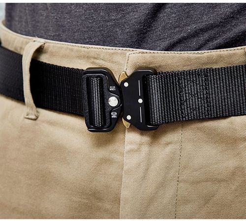 Pasek militarny wojskowy parciany taktyczny klamra QR survival 120cm czarny na Arena.pl