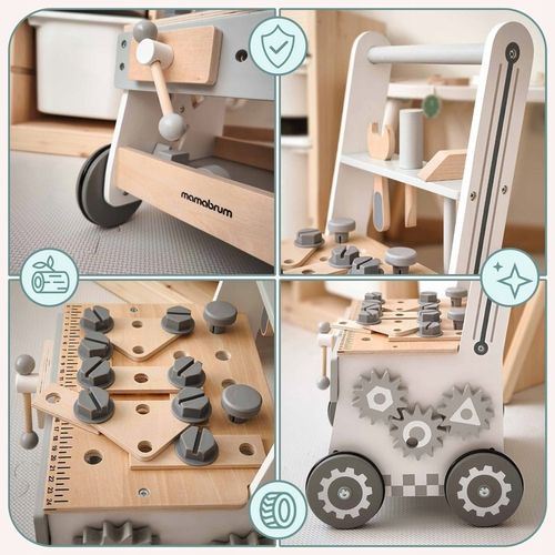 Drewniany Warsztat Dla Dzieci 3w1 Chodzik Pchacz Wózek 47 elementów Solidny na Arena.pl