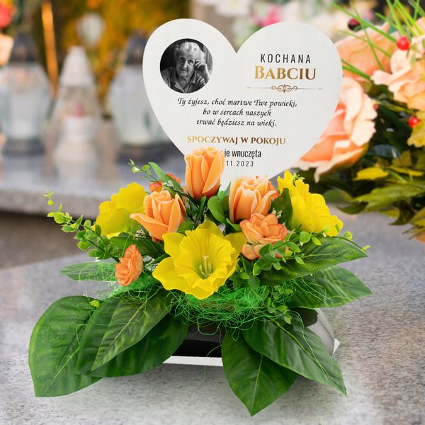 Stroik wiosenny na GRÓB + PODSTAWKA z DEDYKACJĄ zdjęcie 3