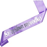 Szczęśliwa Rozwódka - fioletowa szarfa ze srebrnym nadrukiem