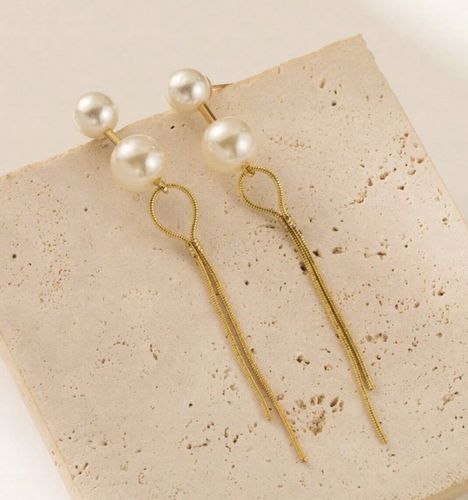 Kolczyki Sztyfty Kolor: Złote Perły Perełki Eleganckie Wiszące Retro 90mm na Arena.pl