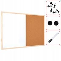 Tablica korkowo magnetyczna 90x60 cm COMBI rama drewniana + GRATIS