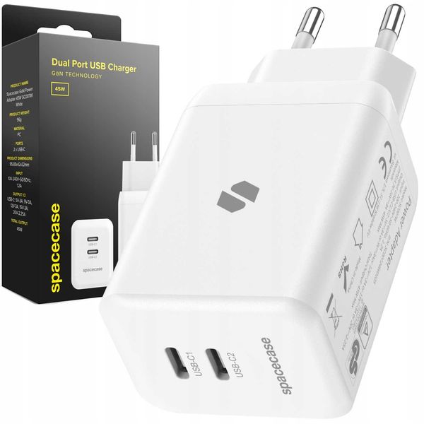 Spacecase Usb Charger 45W Gan Sc007W White zdjęcie 1