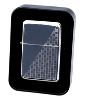 Srebrna Zapalniczka Benzynowa Z Gotowym Grawerem Szachownicy Gentelo