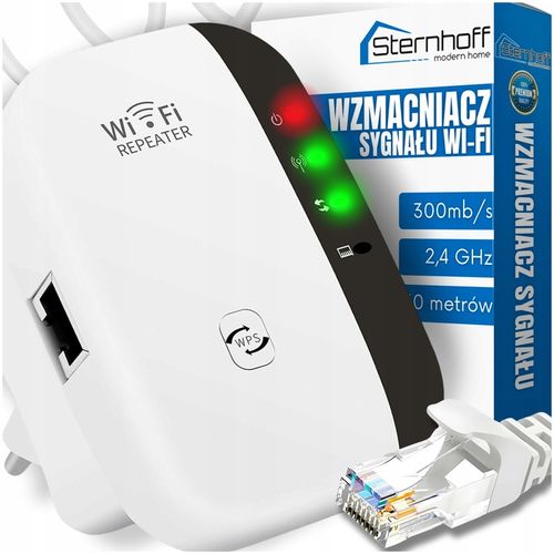WZMACNIACZ SYGNAŁU SIECI WIFI MOCNY ZASIĘG 300 Mb/s +KABEL LAN NIE PRZERYWA na Arena.pl