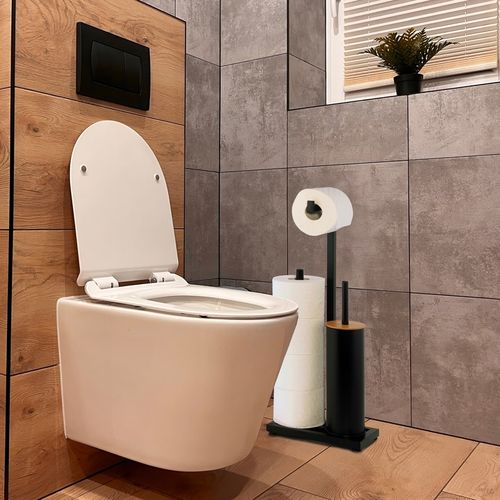 Stojak na papier toaletowy z uchwytem i szczotką WC czarny bambus YOKA HOME na Arena.pl