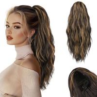 Sztuczne Włosy Doczepiany Kucyk Syntetyczne Falowane Brązowe Blond 45 cm