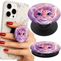 Uchwyt do telefonu Popsocket na palce/stojak SŁODKI TYGRYSEK NA RÓŻOWYM TLE