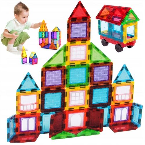 Klocki Magnetyczne DUŻE 3D Konstrukcyjne Magnetic Tiles Zestaw 70 elementów na Arena.pl