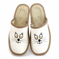 KAPCIE DAMSKIE PANTOFLE SKÓRZANA WKŁADKA KOT BIAŁE