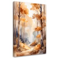 Obraz do salonu sypialni, Jesienny Mglisty Las Akwarelowy Leśny