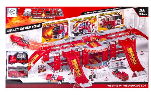 Parking garaż dla pojazdów straży pożarnej w zestawie z 2 autkami na Arena.pl