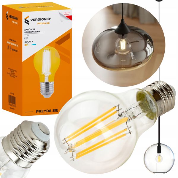 Żarówka dekoracyjna LED E27 12W 3000K transparentna VERGIONIC zdjęcie 2