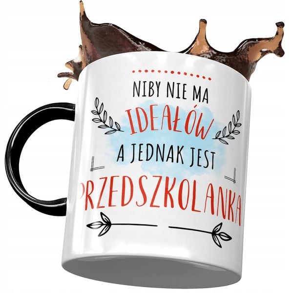 Kubek Czarny Dla Przedszkolanki Nie Ma Ideałów Z Nadrukiem Ze Zdjęciem zdjęcie 1