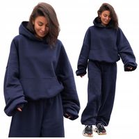 Bluza dresowa damska z kapturem oversize szeroka bawełniana Navy blue