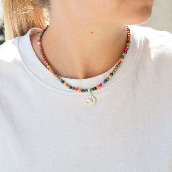 Naszyjnik - Jaspis cesarski kolorowy, słońce i srebro zdjęcie 2