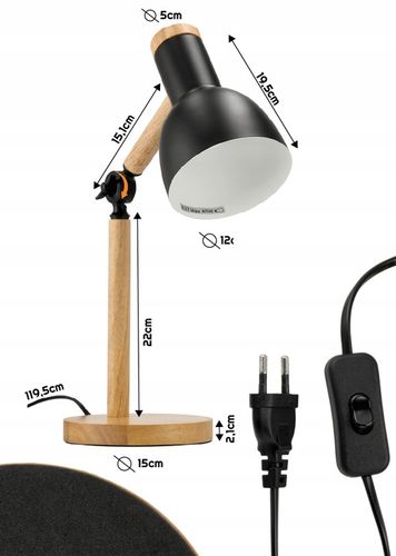 Lampka Na Biurko Do Czytania Drewniana E27 Stojąca + Podwójna na Arena.pl