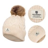 beżowa czapka zimowa z pomponem i srebrną nitką - peterson