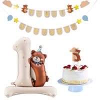 Zestaw balon baner świeczka na roczek z misiem