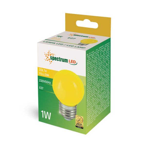 Żarówka LED PCV kulka E27 1W ŻÓŁTA WOJ+11798 SPECTRUM LED zdjęcie 3