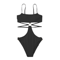Damski Strój Kąpielowy Jednoczęściowy Wycięcie Pierścień Czarny S Lato